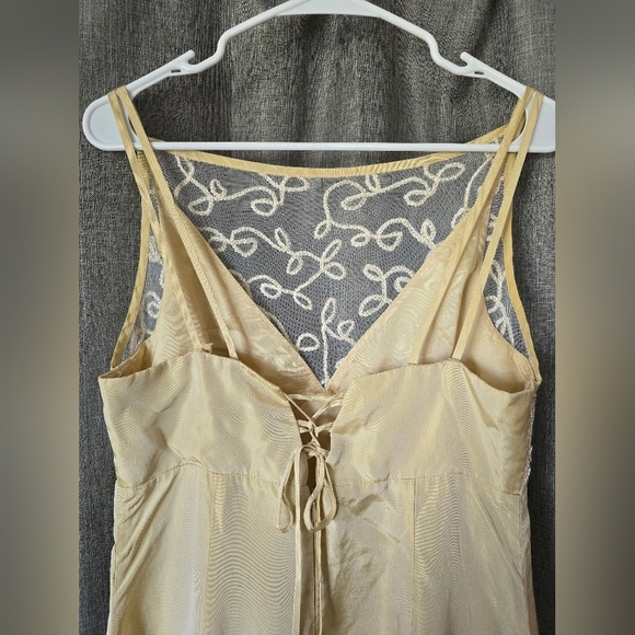 Vtg Y2k Scene Gold Sheer Top Square Neck Prom Dress Gown Size 9/10 - Picture 4 of 7
